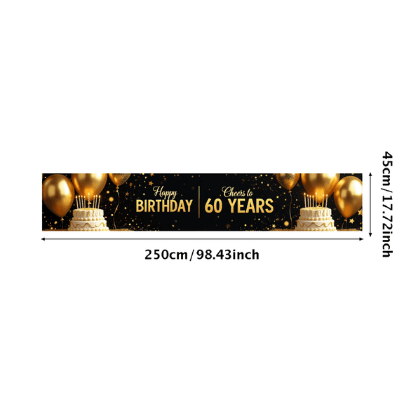 Golden Balloons Stars Backdrop Banner for 60th Birthday Party, Happy Birthday Cheers Decoration, Party Supplies Photography Props for Celebrations Events Decorations