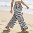 thumbnail image 4 of Womens Summer Casual Striped Pants Loose Wide Leg Lounge Pants Elastic Waist Palazzo Trousers with Pockets(Black,M), 4 of 6