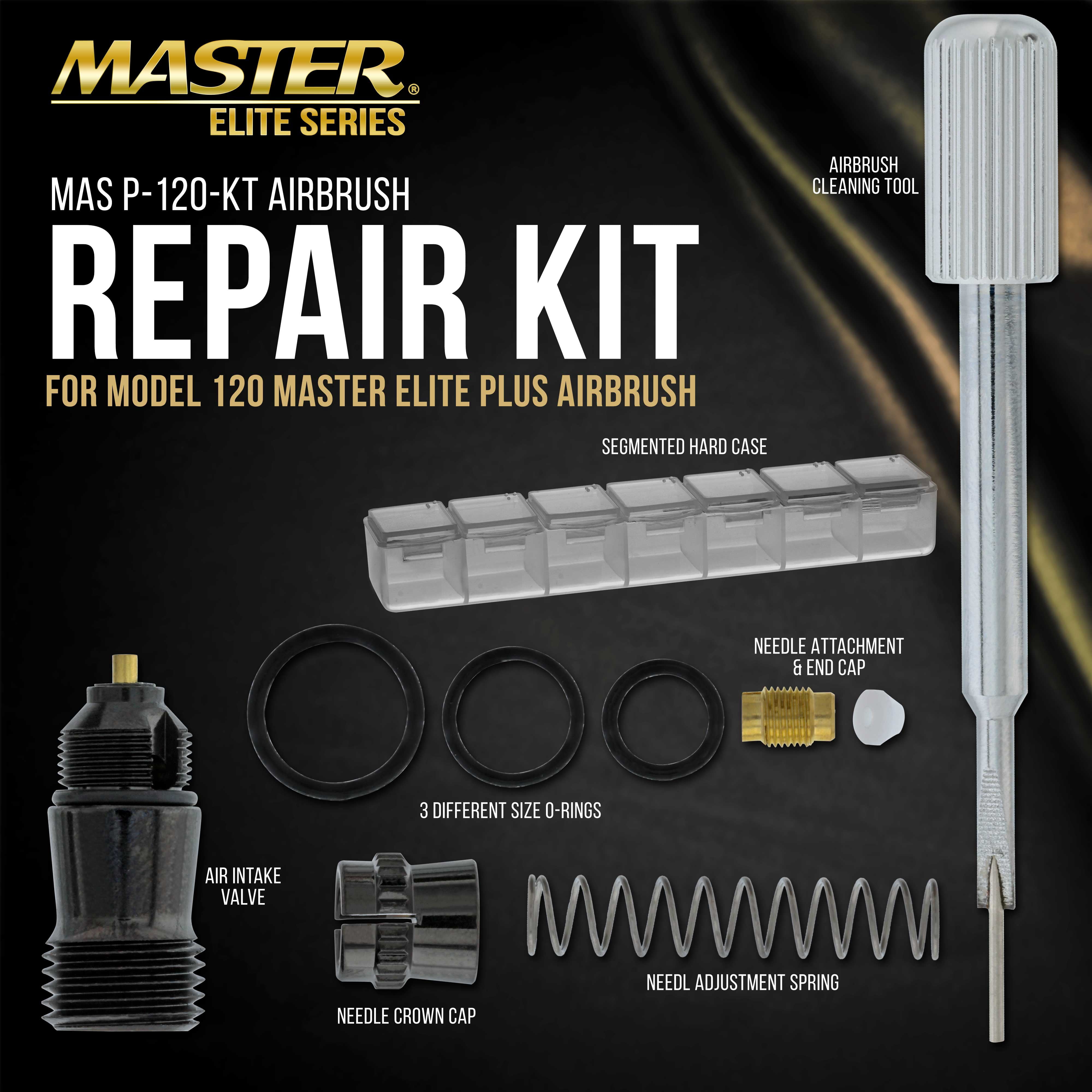 Master Elite Series Plus Airbrush Rebuild Kit - For Repair and Maintenance of Model 120 Airbrush - Contains All Essential Airbrush Replacement Parts