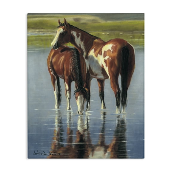 Stupell Industries Horse & Foal Splashing Animals & Insects Painting Gallery Wrapped Canvas Art Print Wall Art, 16 x 20