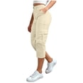 thumbnail image 3 of TAGOLD Womens Full Length Pants Solid Color Elastic Waist Button Zipper Pocket Outdoor Cargo Capris, 3 of 5