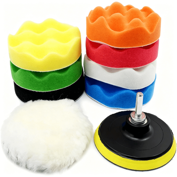 ACDANC 10Pcs 4 inch Car Polishing Pad Kit,Sponge and Wool Polishing Pad Set with M10 Drill Adapter,Car Buffer Polisher Drill Buffing Kit for Polishing,Waxing,Sealing Glaze