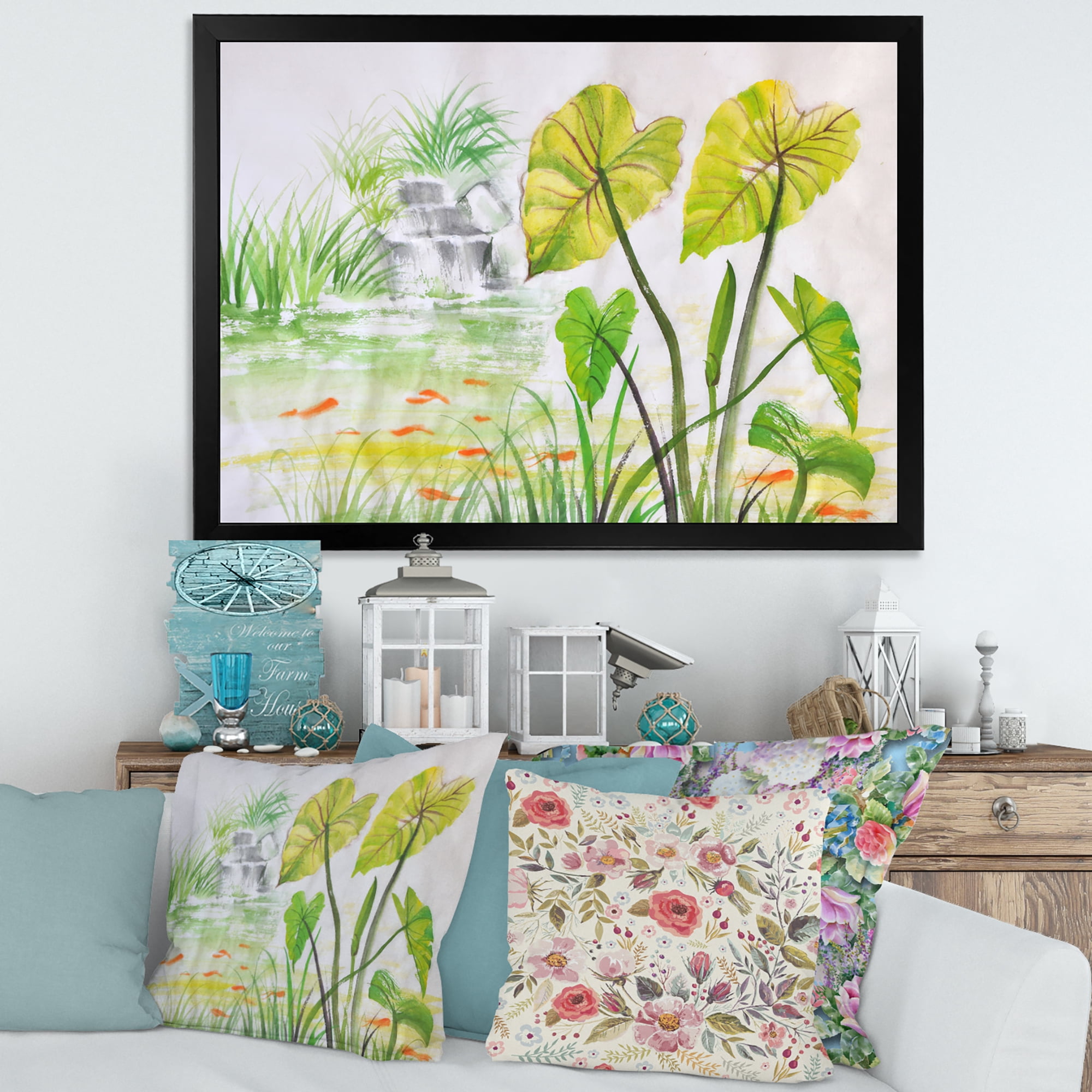Designart 'Ancient Lotus Pond' Lake House Framed Art Print