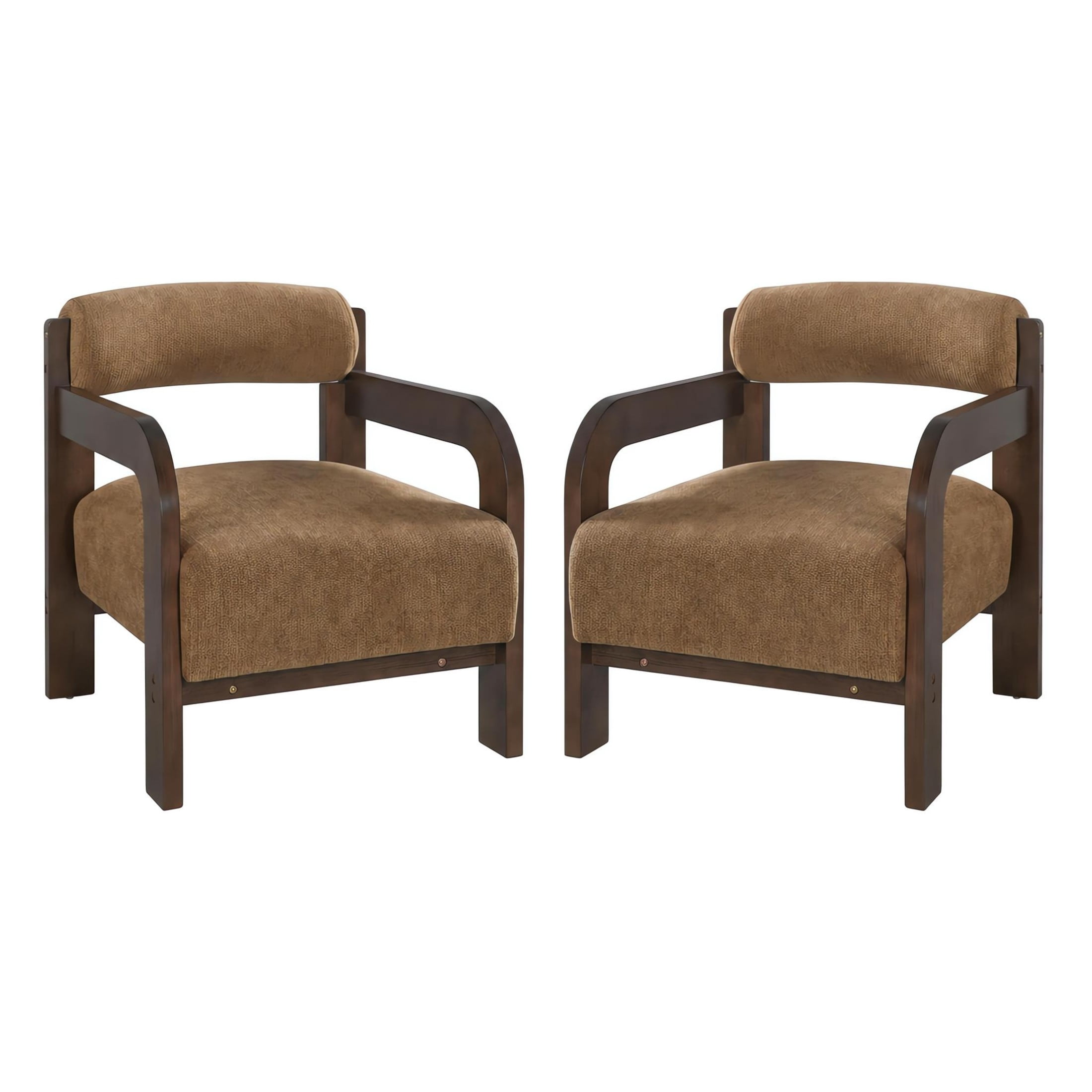 Christopher Knight Home Modern Upholstered Accent Chair, Curved Wood Arms with Thick Cushion, Camel, Set of 2