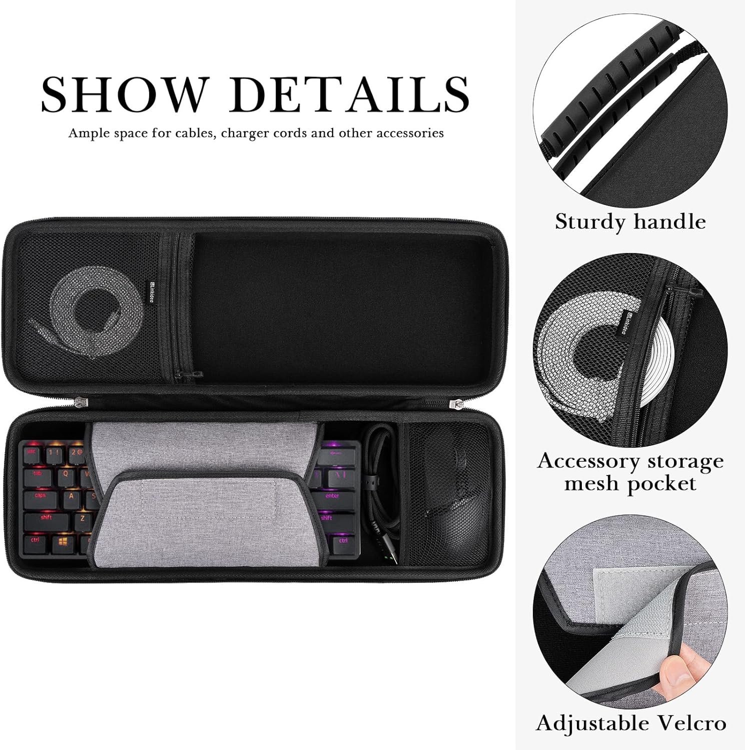 Hard Travel Keyboard Case for Compact 60% Keyboard and Mouse Case, Computer 61 Keys Keyboard Carrying Case Protective Storage Box Bag, Compatible with Razer Huntsman Mini 60%