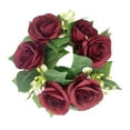 thumbnail image 1 of Couronne de Bougeoirs Rose Rouge et Verdure Élégante pour Centre de Table de Réception de Mariage, 1 of 8