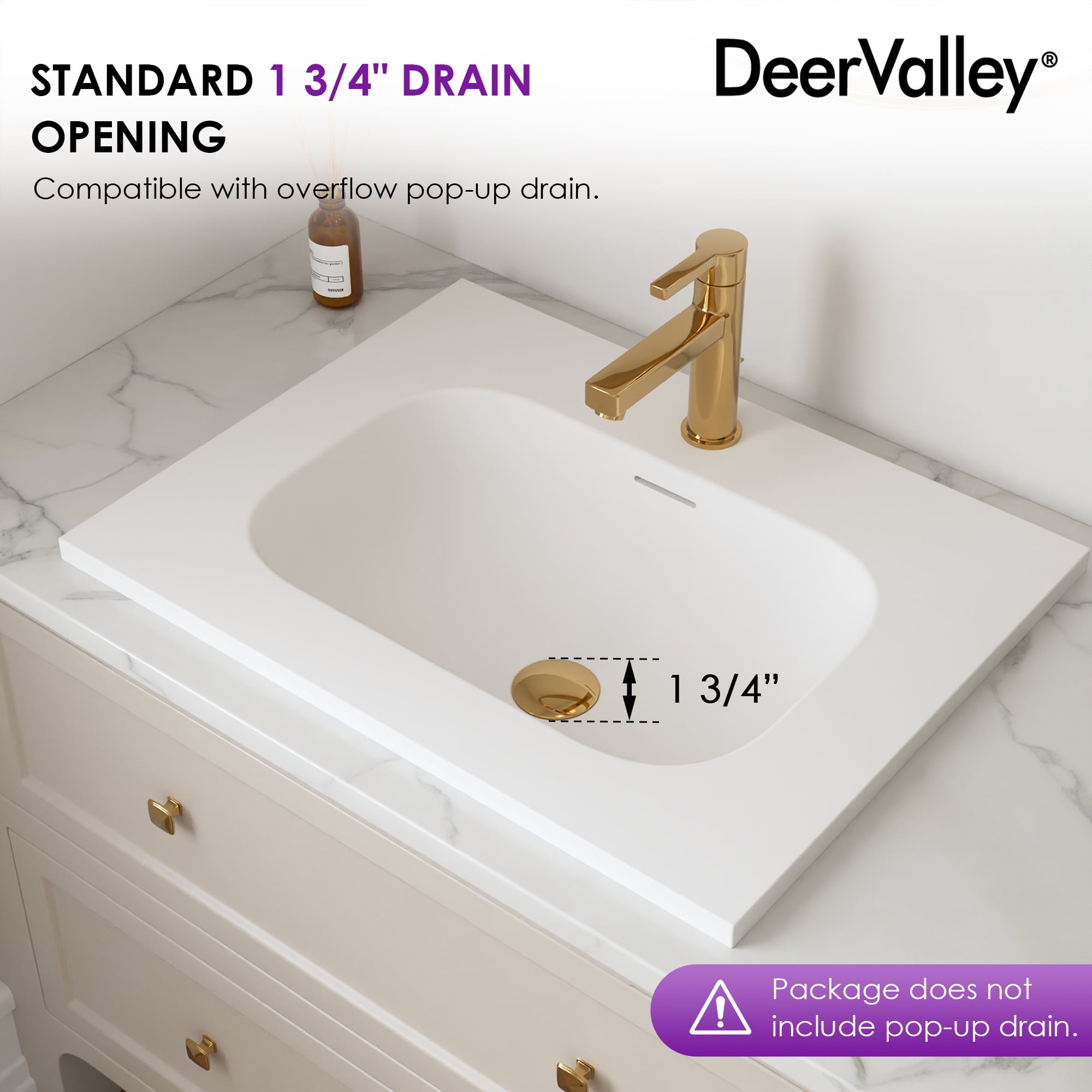 Sleek 24 in. x 18 in. Drop-In Bathroom Sink In White Acrylic with Overflow and Single Faucet Hole