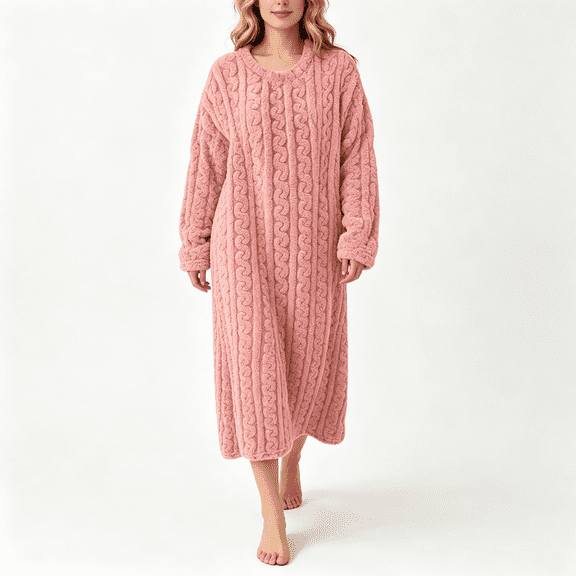 CAZOFW Womens Nightgown,Flannel Long Sleeve Warm Sleep Robe Cozy Fleece Lounge Dress Sizes S-M