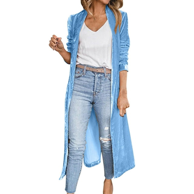 Manteau pour Femmes Automne Hiver Manches Longues Tricoté Col Rond Trench-Coat Chaud Cardigan Mi-Long Ouvert devant Manteau Couleur Unie Mode Extérieur