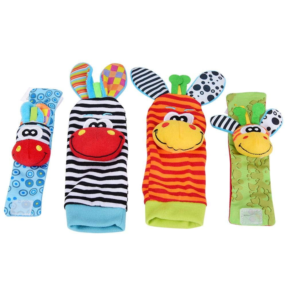 EIMELI 4Pcs Baby Wristband and Socks Rattle Toys Set Cartoon Animal