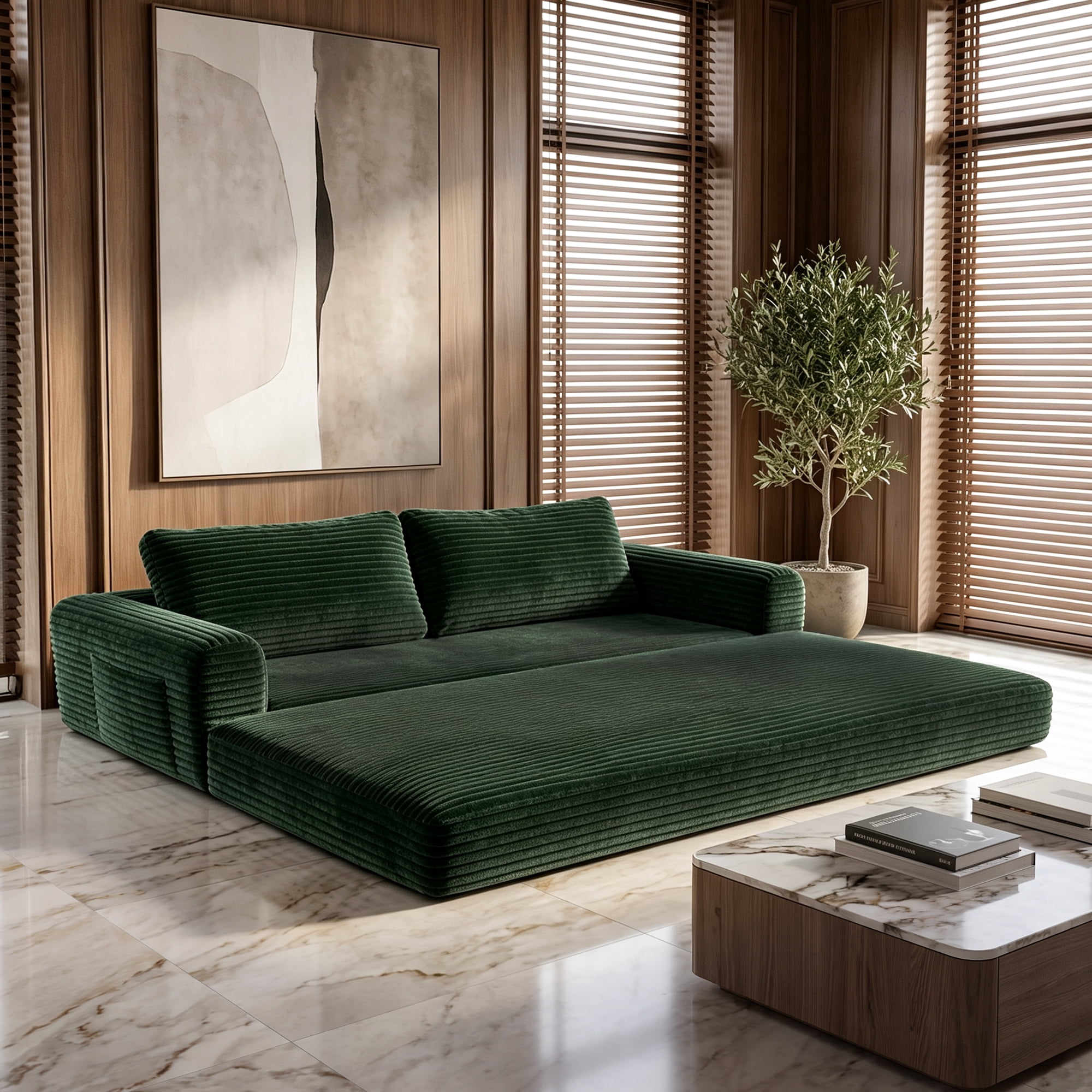 76" Convertible Futon Sofa Bed,Folding Boneless Floor Couch with Deep Seat,Cloud Corduroy Fold Out Sleeper Sofa with Memory Foam Cushion for Living Room,Bedroom,Green