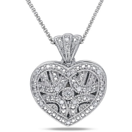 Miabella Diamond-Accent Sterling Silver Heart Locket Pendant, 18