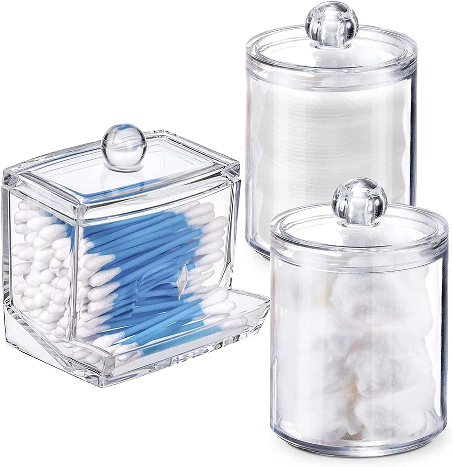 Plastic Cotton Ball Holder with Lid for Cotton Swabs Make Up Pads Apothecary Jars 2 in 1 Q-Tips 