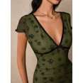 thumbnail image 4 of Elegant Blue Floral Print Midi Dress With V-Neck And Lettuce Trim Detail, 4 of 10