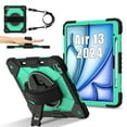 thumbnail image 2 of ELEHOLD Rugged Hybrid Case For Apple iPad Air 13 (2024), with Built-in Kickstand 360° Rotating Handstrap Pencil Holder Crossbody Shoulder Strap Shockproof Heavy Duty Case, Black+Mint, 2 of 10
