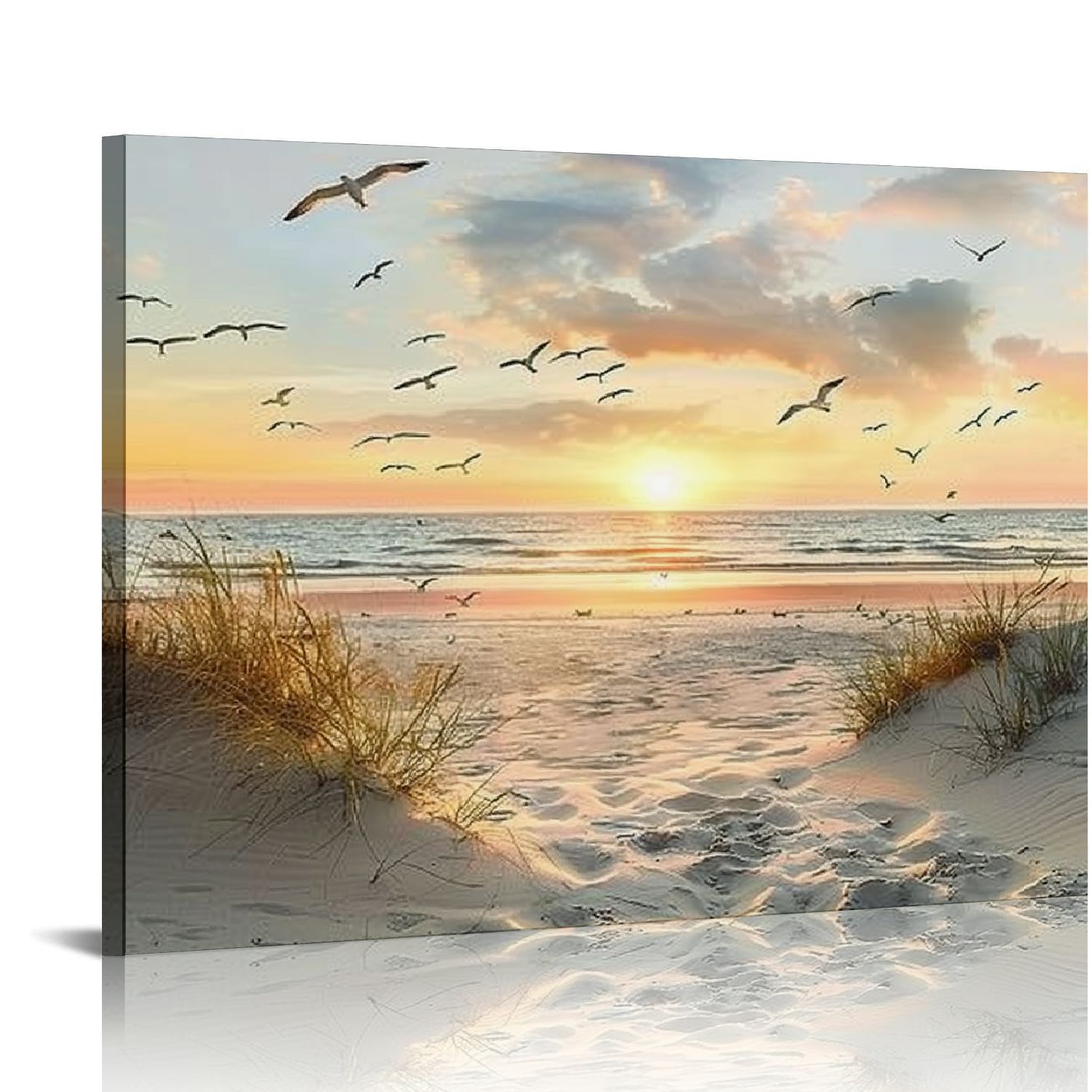 PRATYUS Bedroom Canvas Wall Art Beach: Ocean Scene Sea Artwork Large Sunset Coastal Landscape Painting Picture Modern Seascape Seaside Seashore Print Decor for Living Room Home
