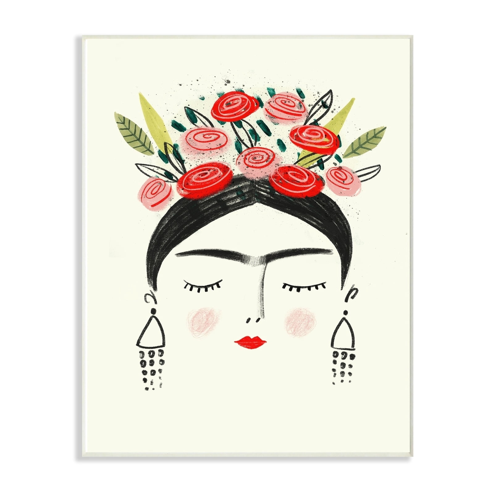 The Stupell Home Decor Frida's Dreams Bright Black Red and Pink Floral Illustration Wall Plaque Art