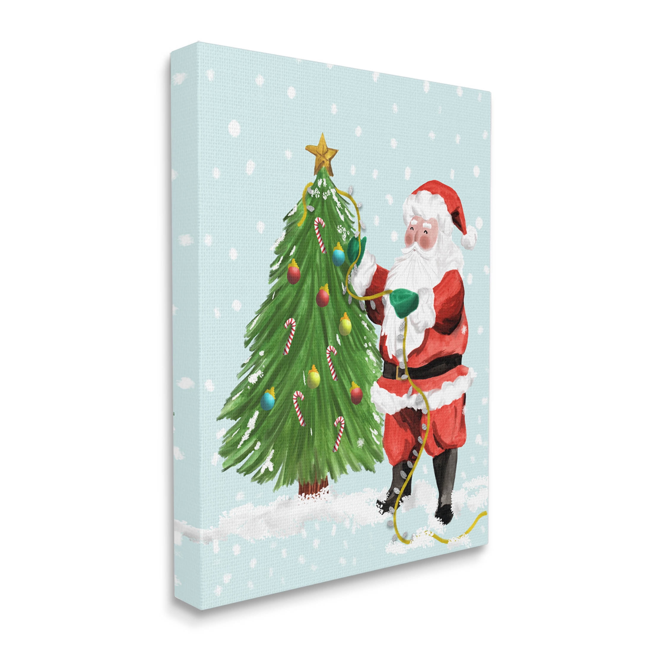 Snowy Santa Claus Tree Scenery Holiday Graphic Art Gallery Wrapped Canvas Print Wall Art