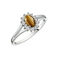 thumbnail image 4 of RYLOS Rings for Women 14K White Gold Ring Classic Halo Diamond Birthstone Ring 6X4MM Oval November Tiger Eye Jewelry for Women  Size 10, 4 of 8