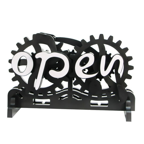 jovati Open Closed Converter Open Closed Sign Board Wooden Gear Mechanism Convertible Open Signs for Business Manual Mechanical Hanging Open Closed