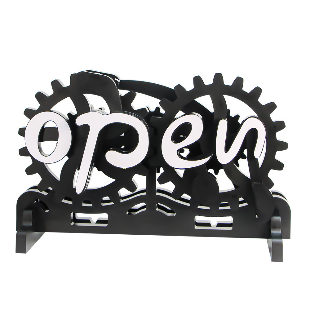 Open-closed Converter,Open Closed Sign Board, Wooden Gear Mechanism Convertible Open Signs For Business, Manual Mechanical Hanging Open Closed Sign For Business - image 2 of 3
