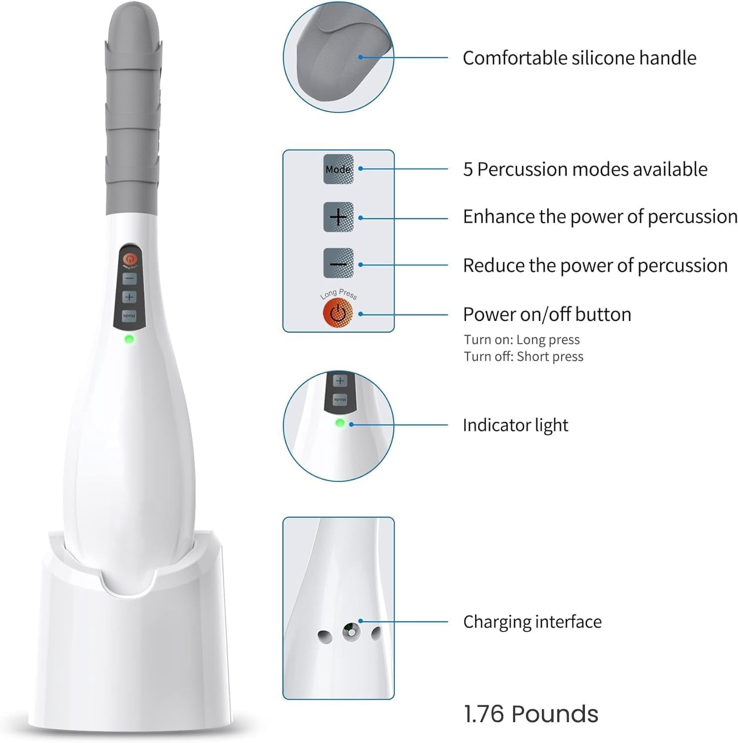 Rechargeable Hand Held Deep Tissue Massager for Muscles, Back, FSA HSA Eligible Cordless Electric Percussion Body Massage for Foot, Neck, Shoulder, Leg, Calf