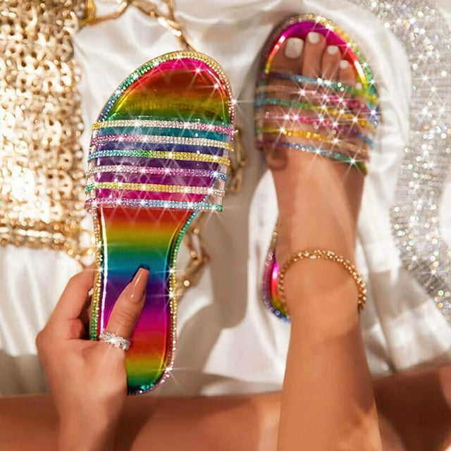 Herrnalise Womens Glitter Bling Fancy Slide Flat Low Wedge Casual