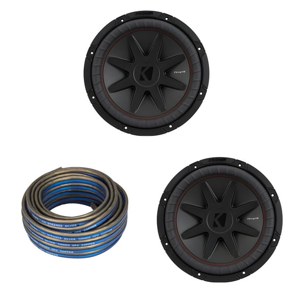 Kicker (2) 52CompVR Kicker 52CVR12 CompVR 12-Inch (300mm) Subwoofer, 4-Ohm DVC w/ Speaker Wire Bundle
