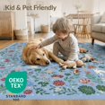 thumbnail image 4 of ODIKA 3'x5' Sky Blue Multicolor Botanical Garden Washable Accent Rug Whimsical Folk Art With Butterflies Florals Leaves Traditional Design for Bedside, Nursery Room, Pet Friendly & Non-Shedding, 4 of 7