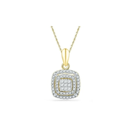 - 10kt Yellow Gold Womens Round Diamond Square Frame Cluster Pendant 1/4 Cttw
