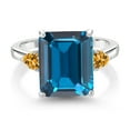 thumbnail image 2 of Gem Stone King 7.78 Cttw Emerald Cut London Blue Topaz and Trillion Yellow Citrine 925 Sterling Silver 3-Stone Engagement Ring for Women | Gemstone Birthstone (Size 7), 2 of 3
