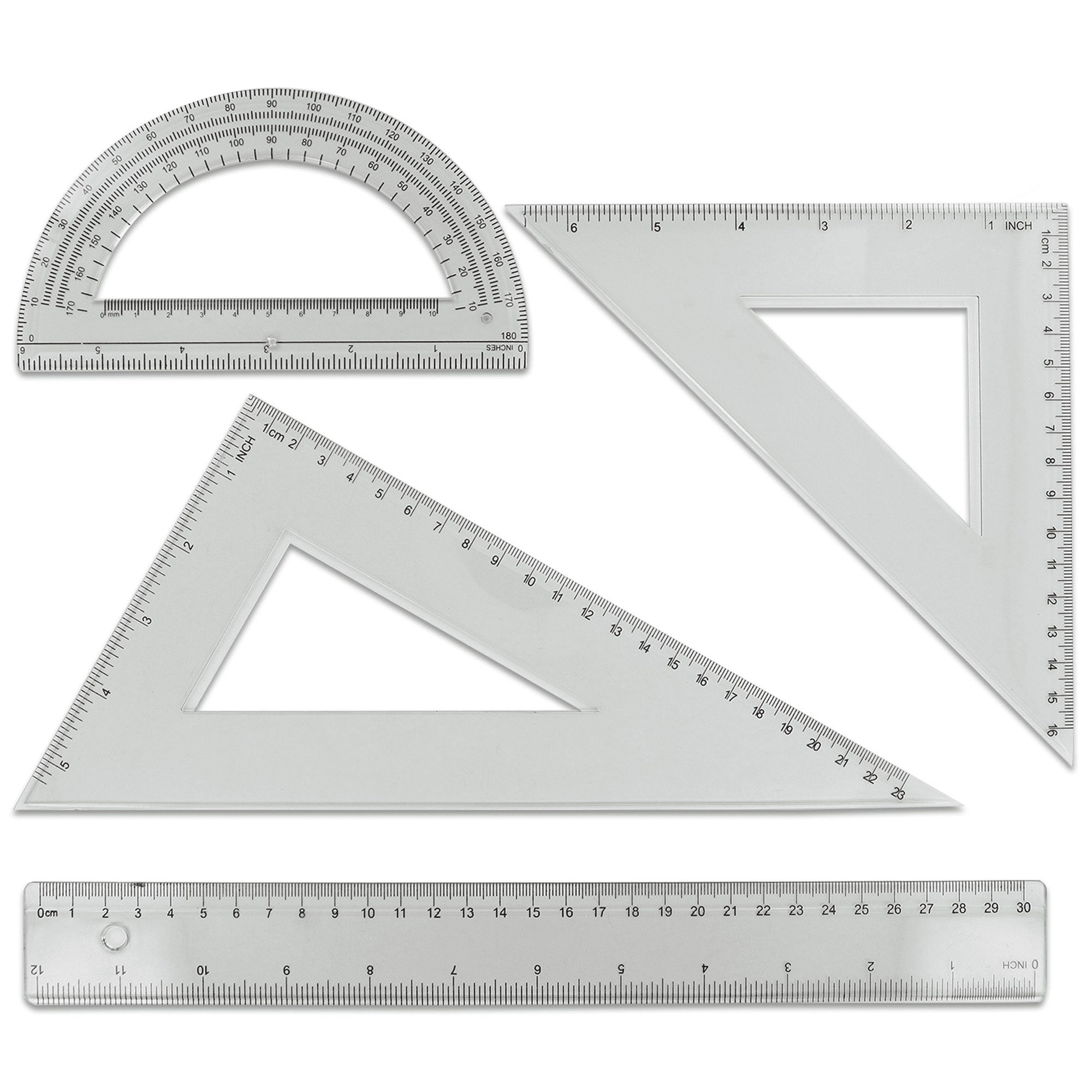 Great for School 2 Pack - By Emraw 4-Piece Geometry Ruler Combination Sets Office - Home