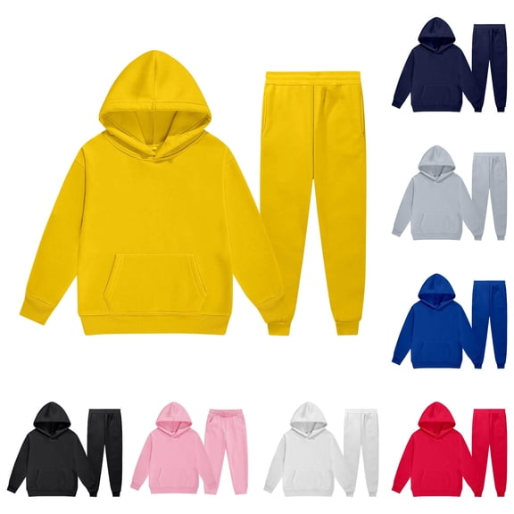 RMGVDSD Girl'S 2 Piece Sweatsuit Sets Solid Color Long Sleeve Hoodie Pullover Sweatshirts and Sweatpants Set Kids Fall Winter Clothing 2-3 Years