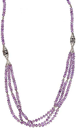 Amber and amethyst beaded necklace sterling silver