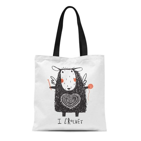 Crochet Plastic Bags ASHLEIGH Canvas Bag Resuable Tote Grocery Shopping Bags Sheep Yarn and Crochet Cute Crocheting Heart Saying Sign Tote Bag ()