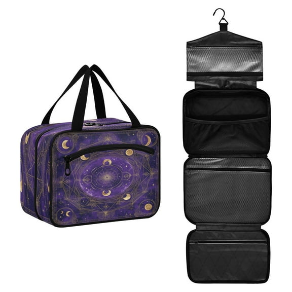 Travel Toiletry Bag with Metal Hook Large Capacity Cosmetic Bag Toiletry Bags for Travel, Gym, Camping Purple Celestial Pattern