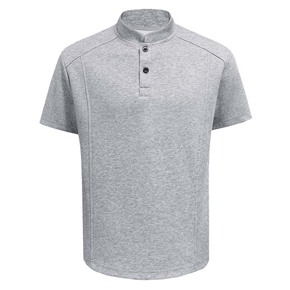 Ohufall Men's Tshirts Short Sleeve Solid Color Button Tops Pullover Breathable Trend Stand Up Collar T-shirt
