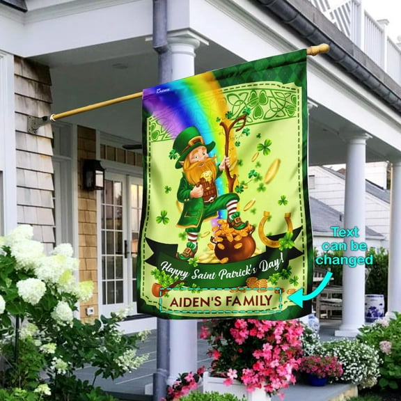 Personalized Happy Saint Patrick's Day Leprechaun Flag - House Flag (29.5" x 39.5")
