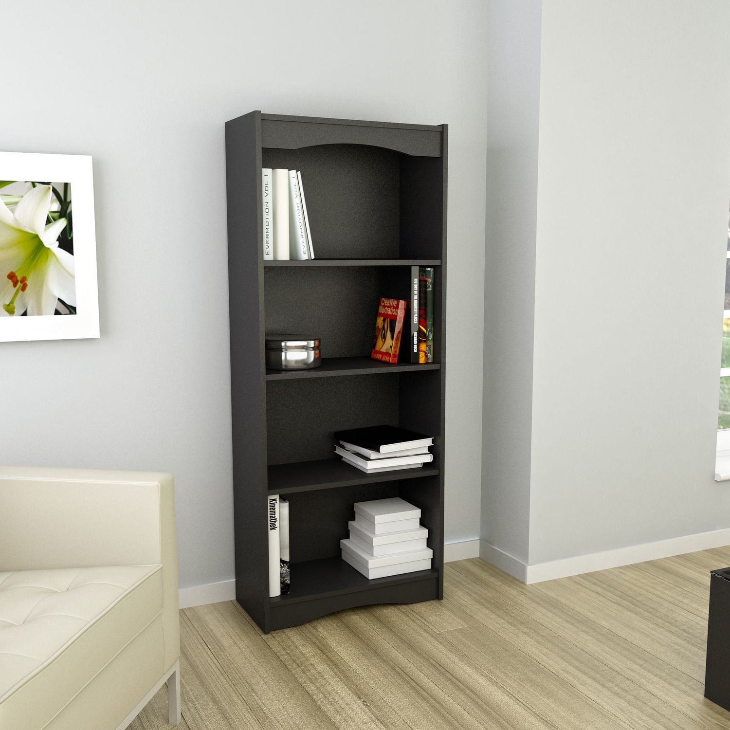 CorLiving Hawthorne Engineered Wood 4 Shelf Adult Bookcase with 3 Adjustable Shelves