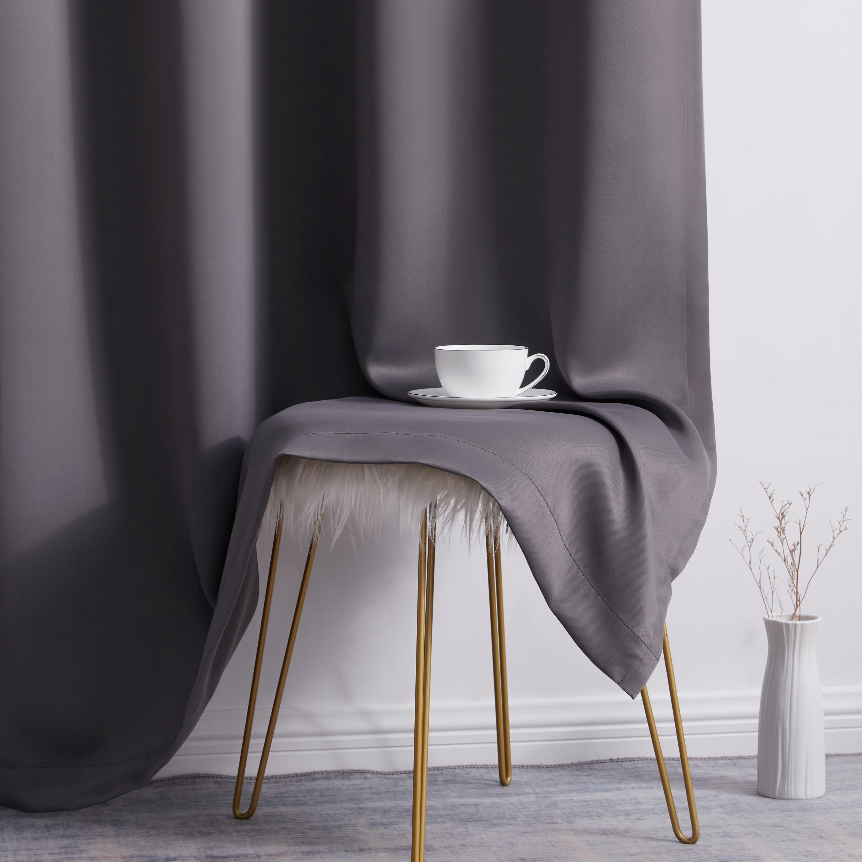 THD Cambridge Blackout Curtains 96 Inches Long - Dark Grey Curtains for Bedroom, Winter Curtains for Living Room, Thermal Insulated Window Grommet Panels, Set of 2 (52 W x 96 L, Charcoal Grey)