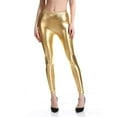 thumbnail image 5 of Glisme Womens Pants Stretchy Leather Leggings Pants Black High Waisted Tights Trend Trousers Gold, 5 of 7