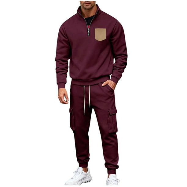 Kalauyu Men's Tracksuit 2 Piece Half Zipper Sweatsuit Sets Casual Jogging Athletic Suits