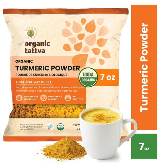 Organic Tattva Turmeric Powder (Haldi) (7 oz/200 gm) Cold Ground Spices Powder with Natural Oils, Vegan, No Additives, USDA Certified