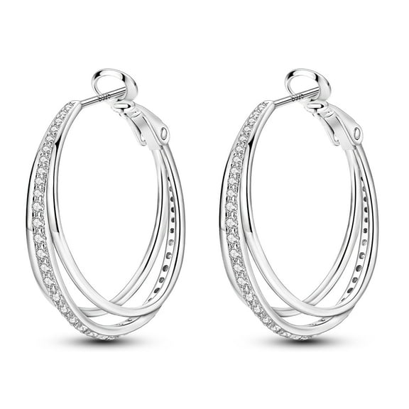 NARMO 925 Sterling Silver Shining Three Circles Hoop Earrings 5A Zircon for Women Jewelry Making