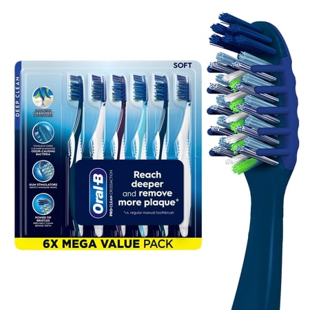 Oral-B Toothbrush Pro Clean Cross Action, Deep Plaque Removal, 6 Count