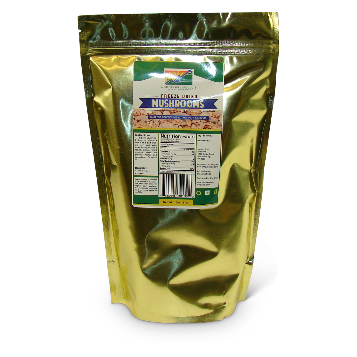 Freeze Dried Sliced Mushrooms, 1 full quart Mylar Bag