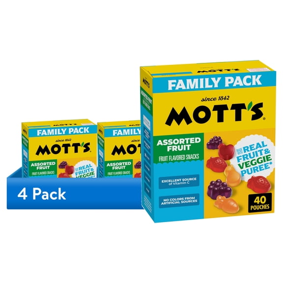 (4 pack) Mott's Assorted Fruit Flavored Snacks, Valentine's Day, Family Pack, 40 Count, 32 oz