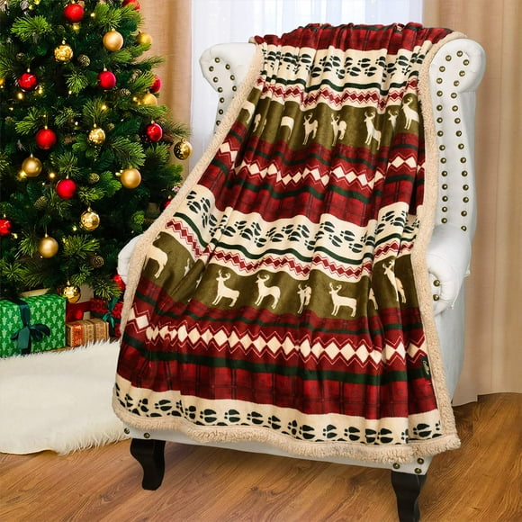 Catalonia Couverture Jetée Sherpa de Noël, Jetés à Thème de Noël, Couverture de Canapé en Molleton Peluche / Super Douce, Confortable, Douillette, Duveteuse, Chaude / 50x60 Pouces, Renne