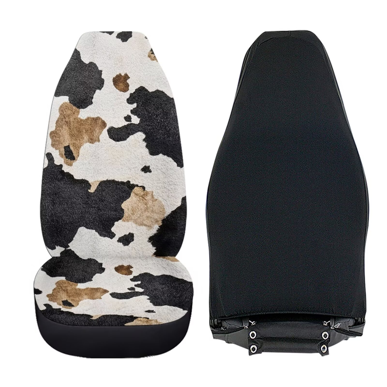 Uorisanigo Car Seat Covers, Plush Seat Covers, 2PCS Soft Coral Fleece Fabric Driver Seats Cover Protection Fit for Most SUV Trucks(Black and Brown Cow Print, Front Pair)