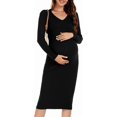 thumbnail image 1 of WANTROY Robe de Maternité à Manches Longues, Col en V, Tricot Extensible, Robe Chandail, Vêtements de Grossesse pour Séance Photo et Shower de Bébé, 1 of 7
